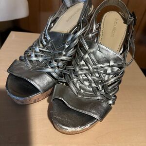 Enzo Angiolini Silver Woven Wedges
